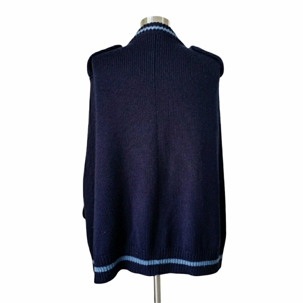 Marc Jacobs Navy Wool Knit Cape Poncho Sweater Contrast Trim Button Preppy M - Picture 4 of 5
